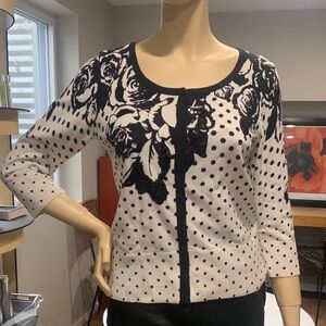 White House Black Market Black and White Floral Cardigan